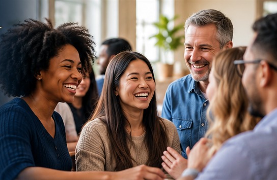 People sharing a warm conversation together